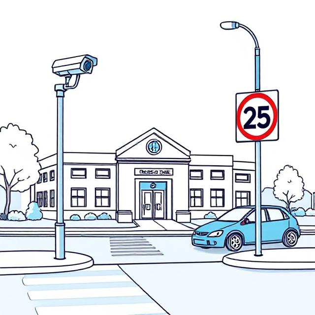 speed cameras on post in front of a school